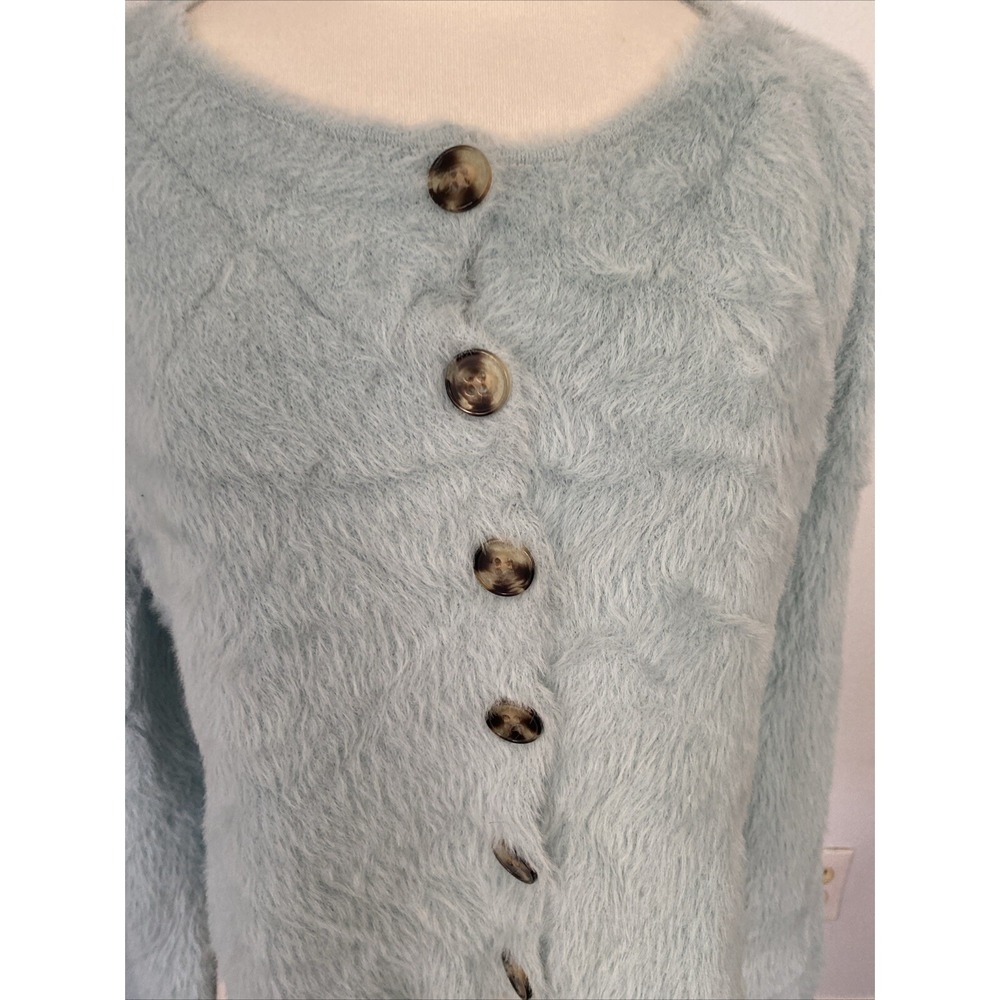 Lulus Crop Sweater Womens Extra Small Teal Soft Fuzzy Oversized Fluffy Y2K - Picture 2 of 12